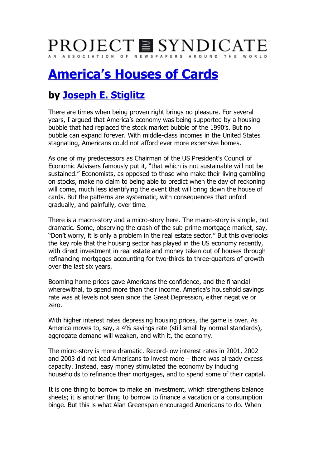 America S Houses of Cards