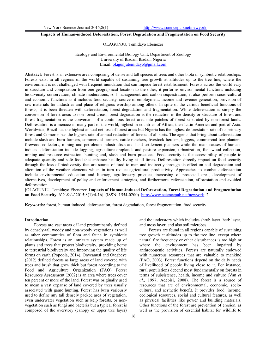 Impacts of Human-Induced Deforestation, Forest Degradation and Fragmentationon Food Security