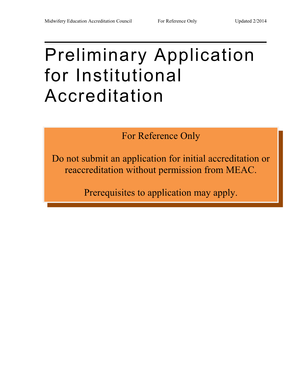 Part I Preliminary Application for Institutional Accreditation