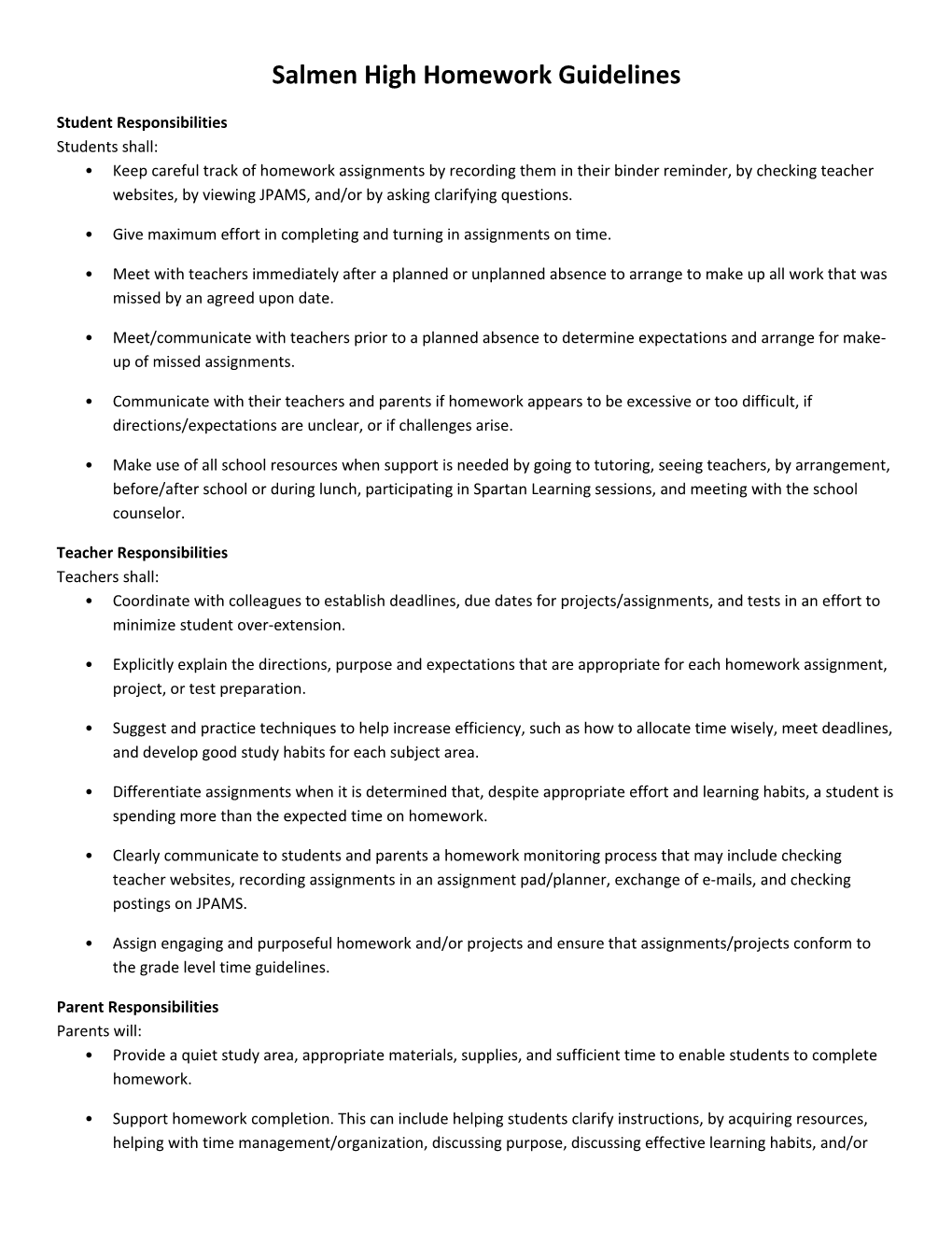 Salmen High Homework Guidelines