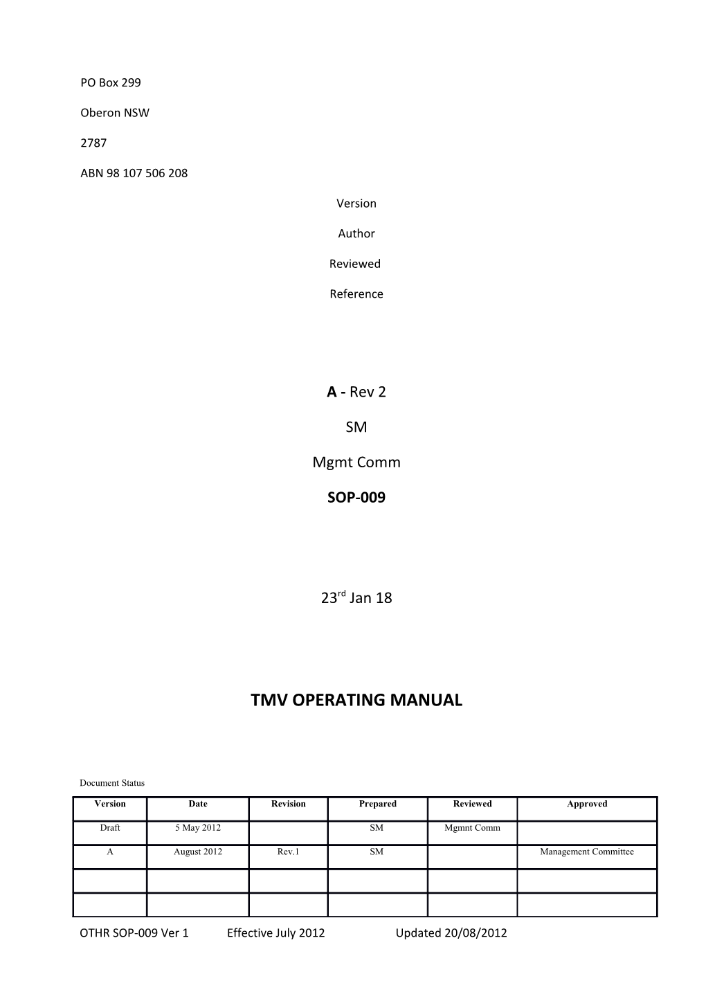 Tmvs for the Purposes of This SOP Are Defined As Rail Vehicles That