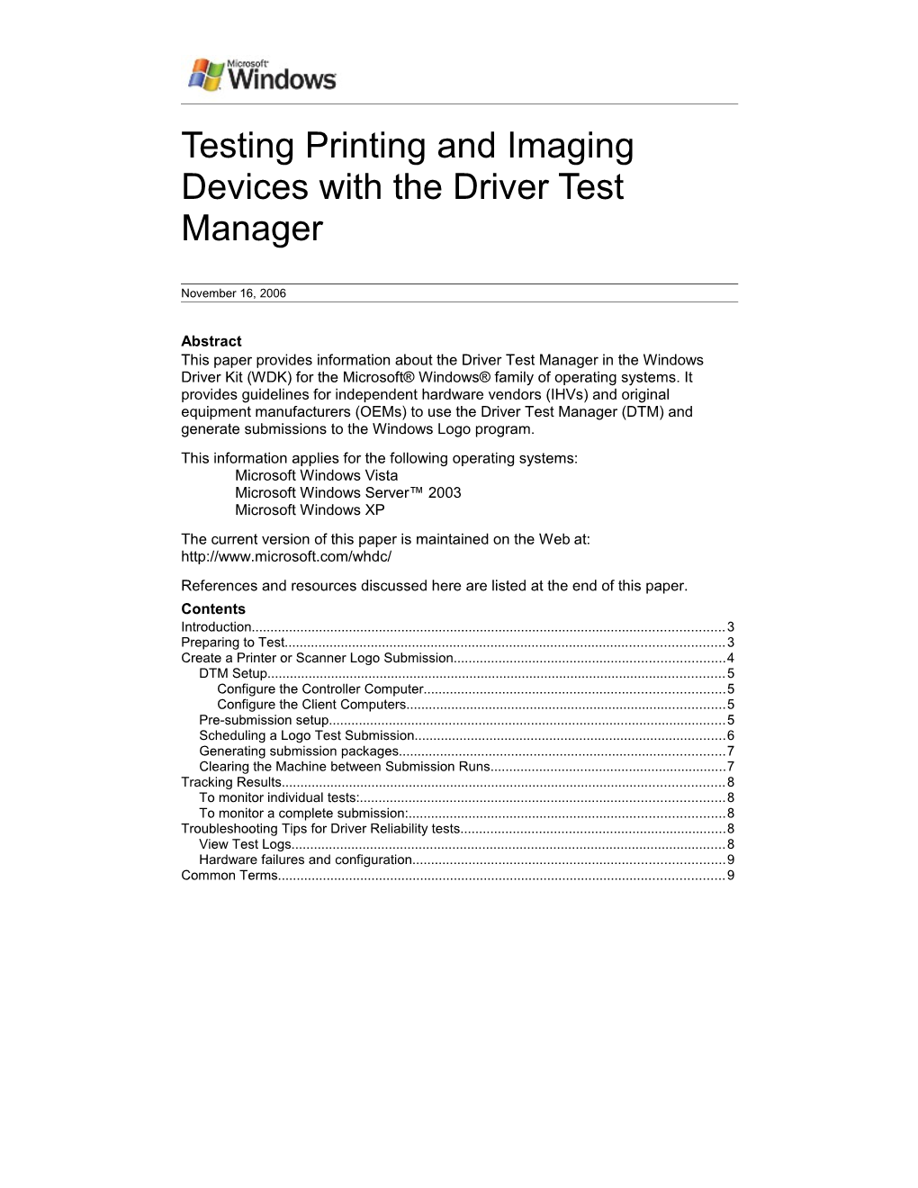 Testing Printing and Imaging Devices with the Driver Test Manager