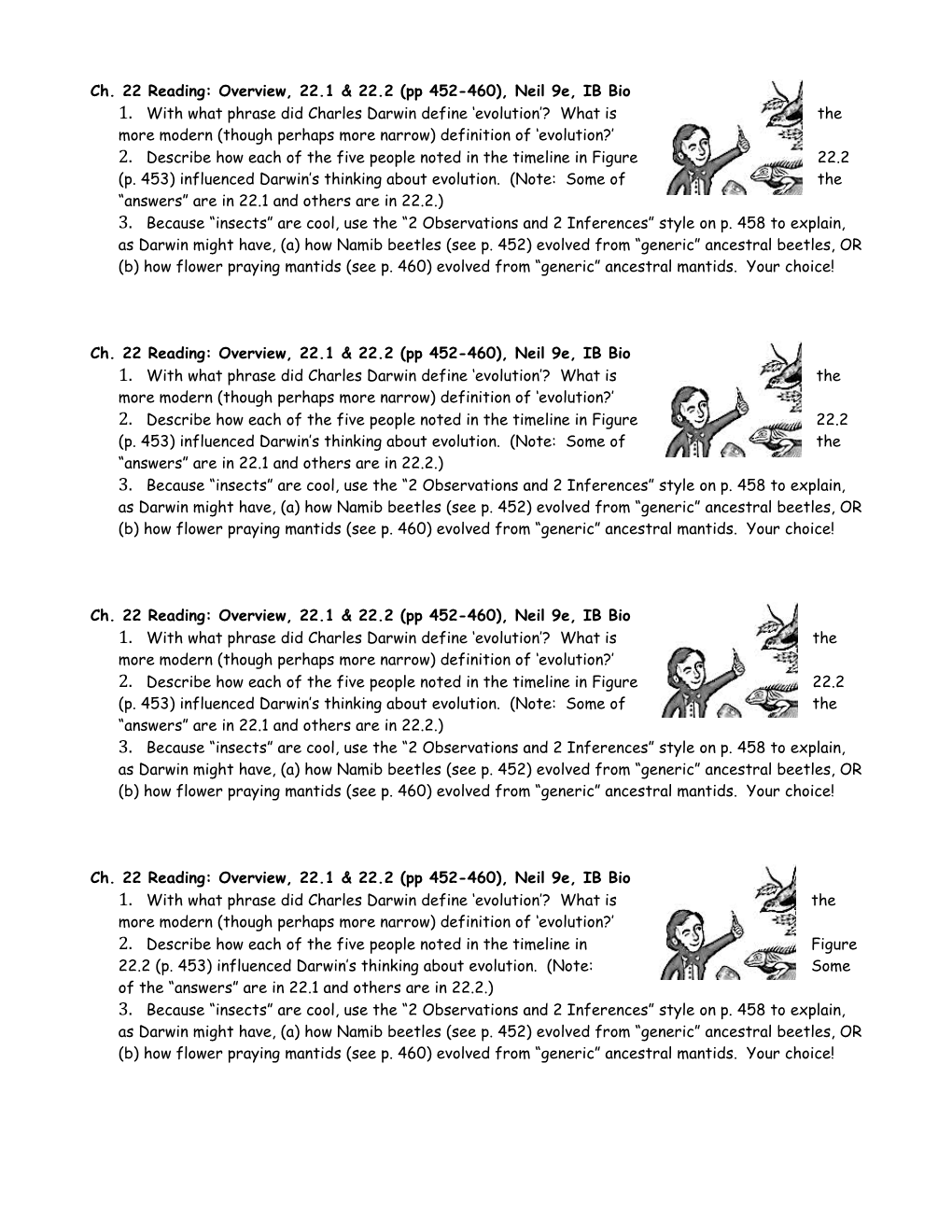 Ch. 22 Reading: Overview, 22.1 22.2 (Pp 452-460), Neil 9E, IB Bio