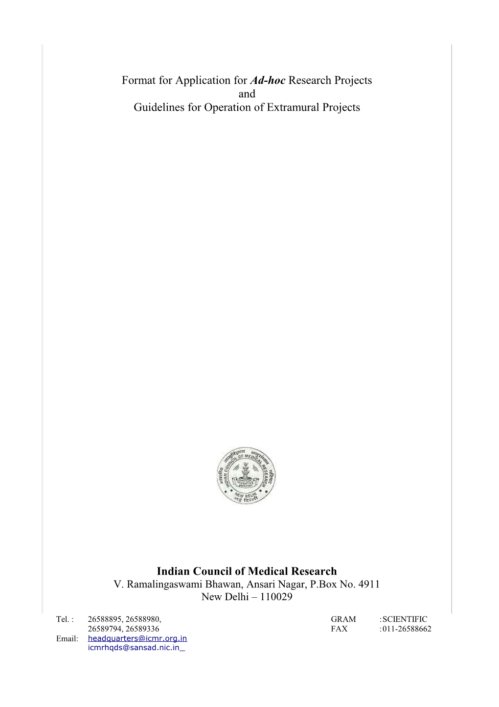 Format for Application for Ad-Hoc Research Projects