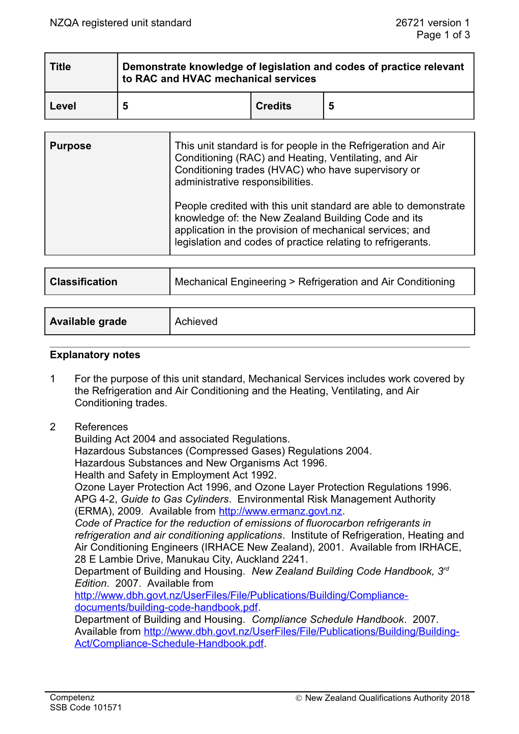 26721 Demonstrate Knowledge of Legislation and Codes of Practice Relevant to RAC and HVAC