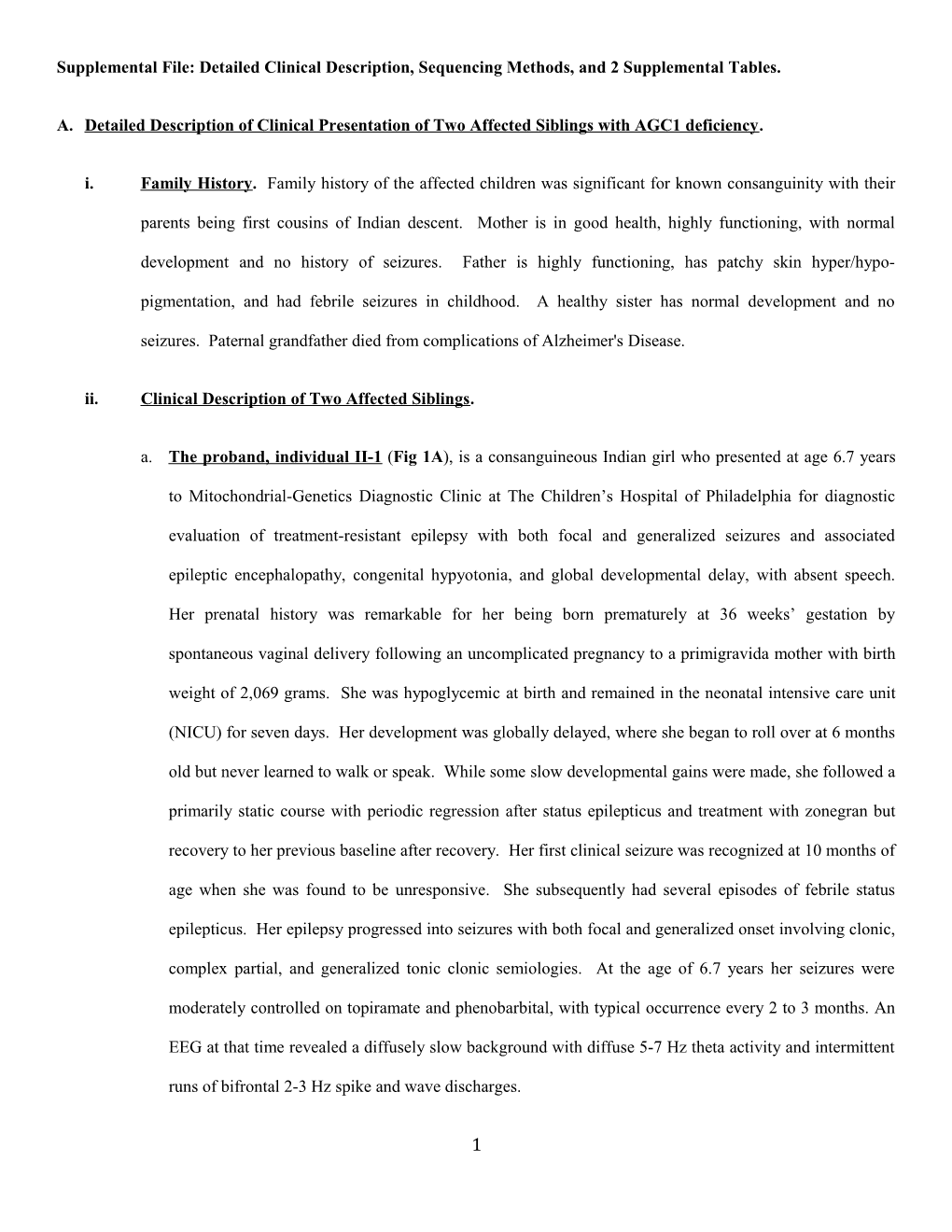 Supplemental File: Detailed Clinical Description, Sequencing Methods, and 2 Supplemental