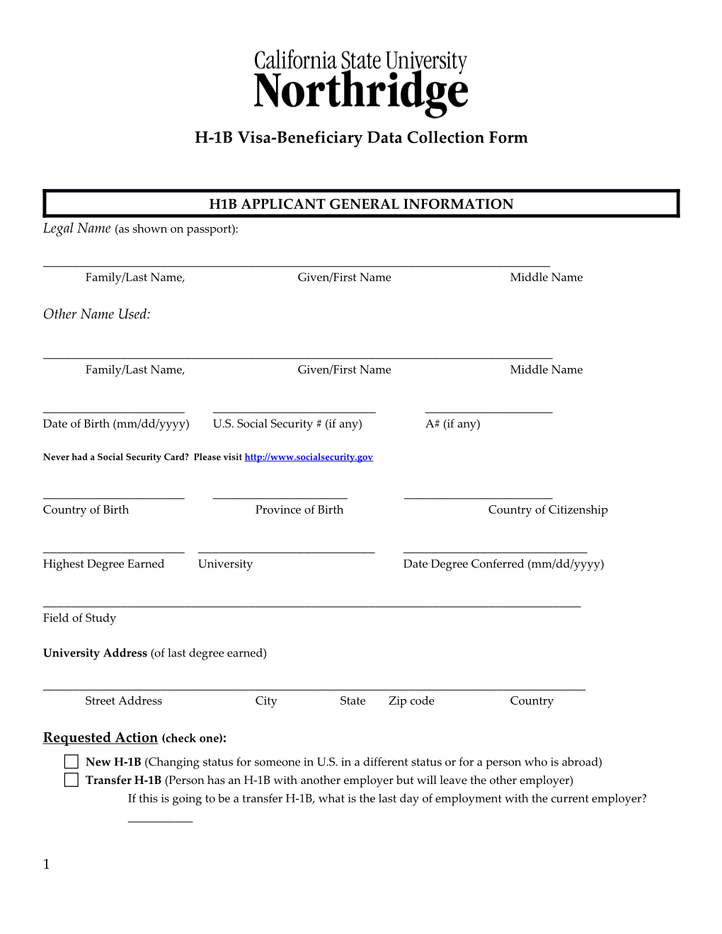 H-1B Visa-Beneficiary Data Collection Form