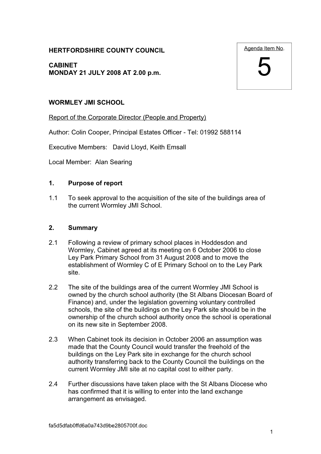 Report for Conservative Leadership Group On: 8Th January 2001 s1
