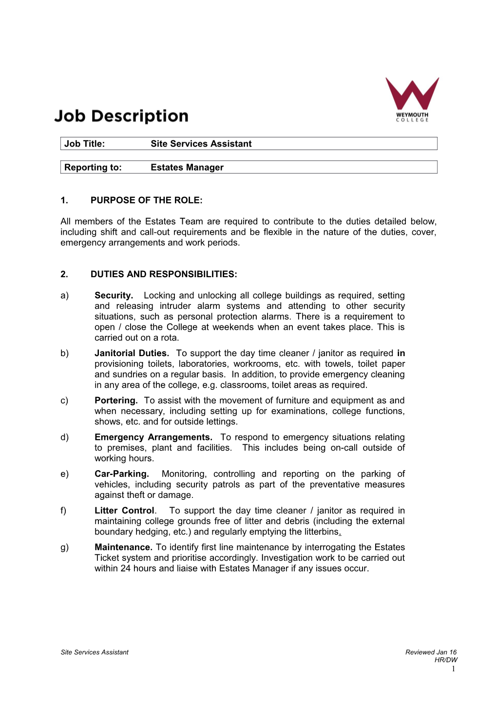 Job Title: Site Services Assistant