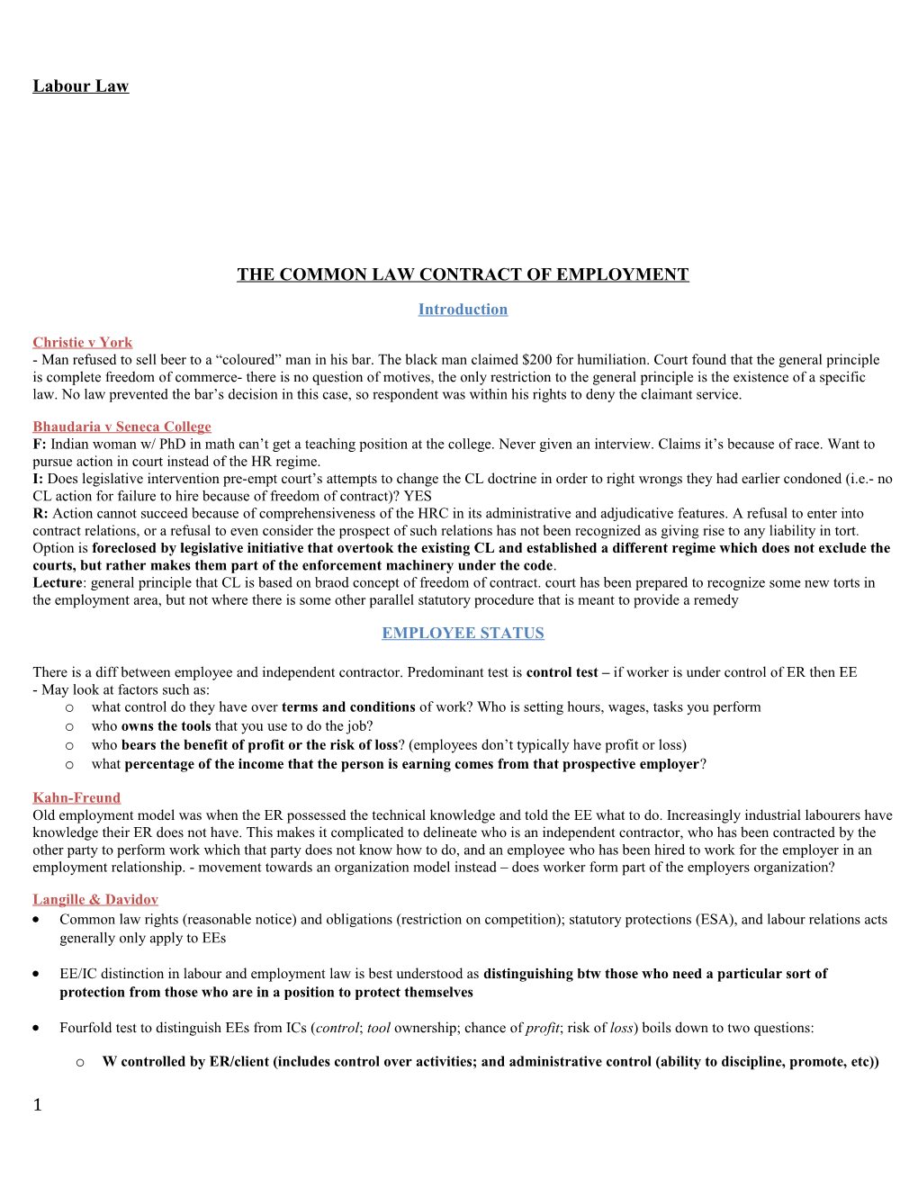 The Common Law Contract of Employment 4