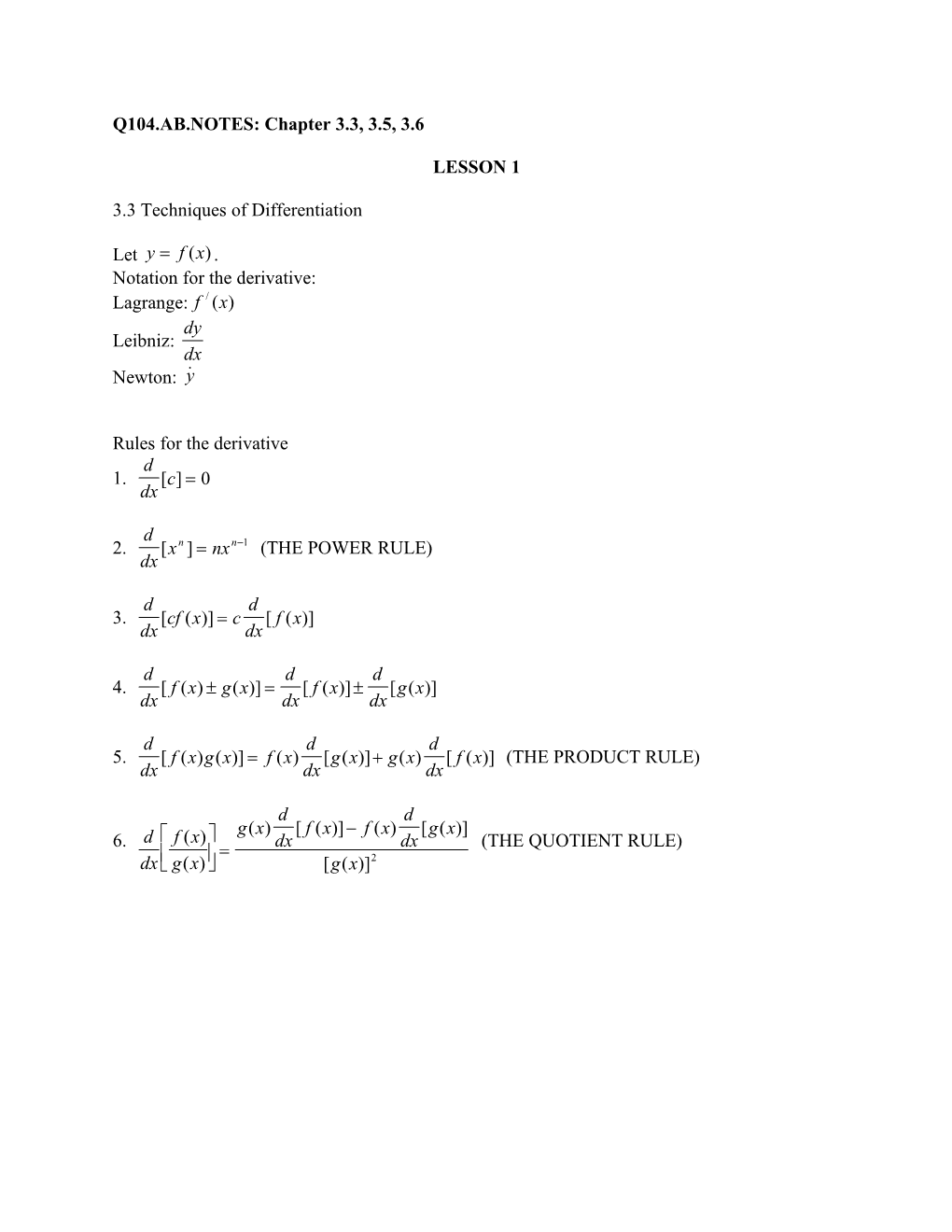 Q104.AB.NOTES: Chapter 3.3, 3.5, 3.6