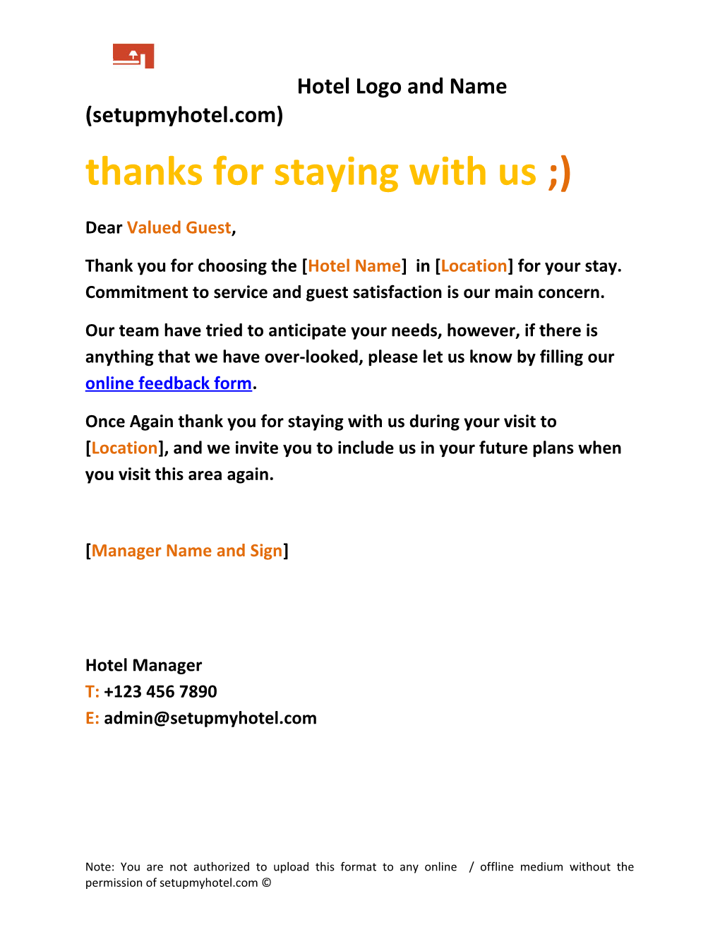 Hotel Guest Thank You Letter