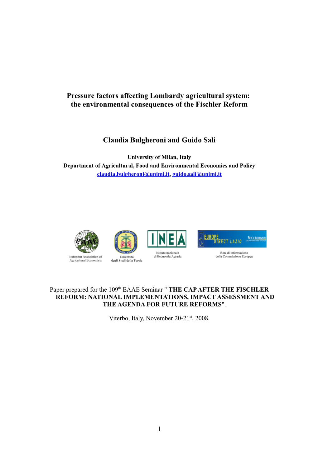 Pressure Factors Affecting Lombardy Agricultural System