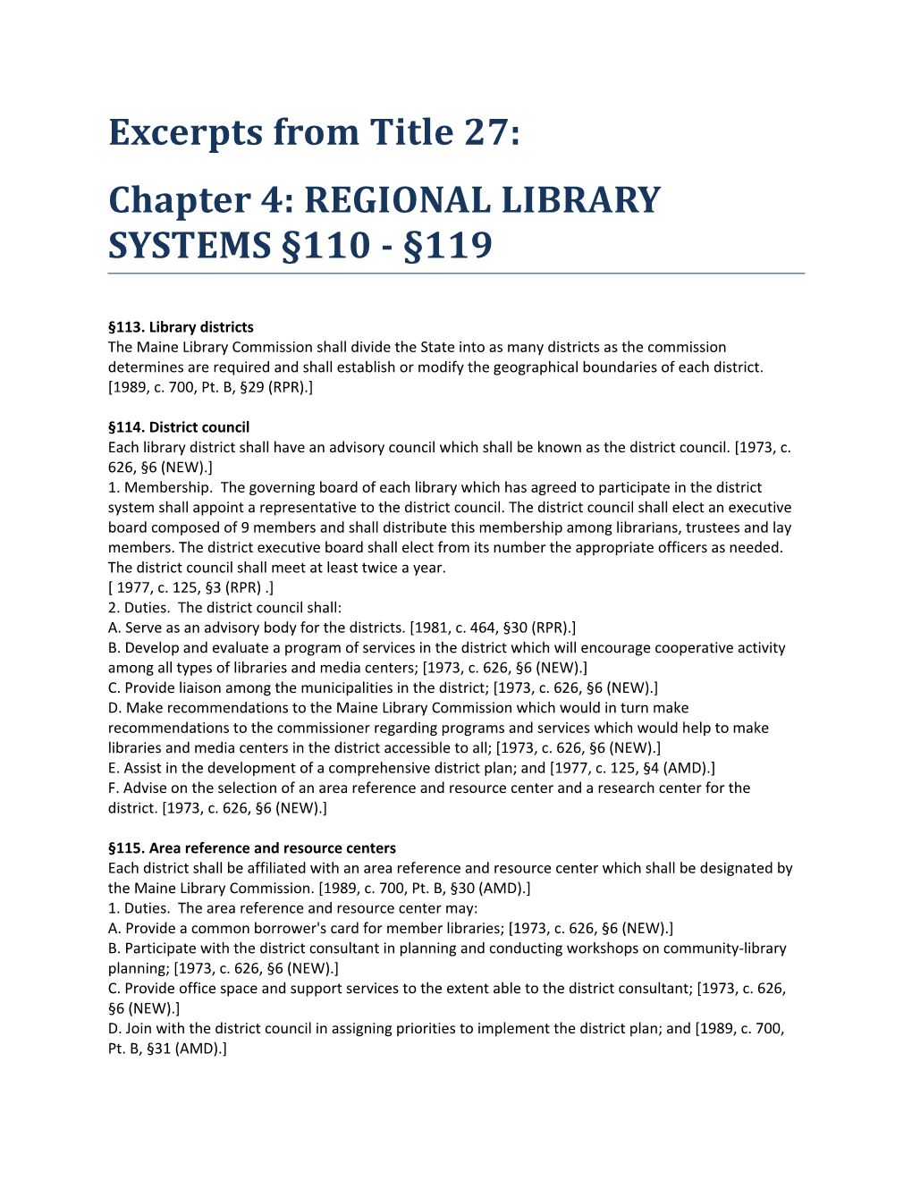 Chapter 4: REGIONAL LIBRARY SYSTEMS 110 - 119