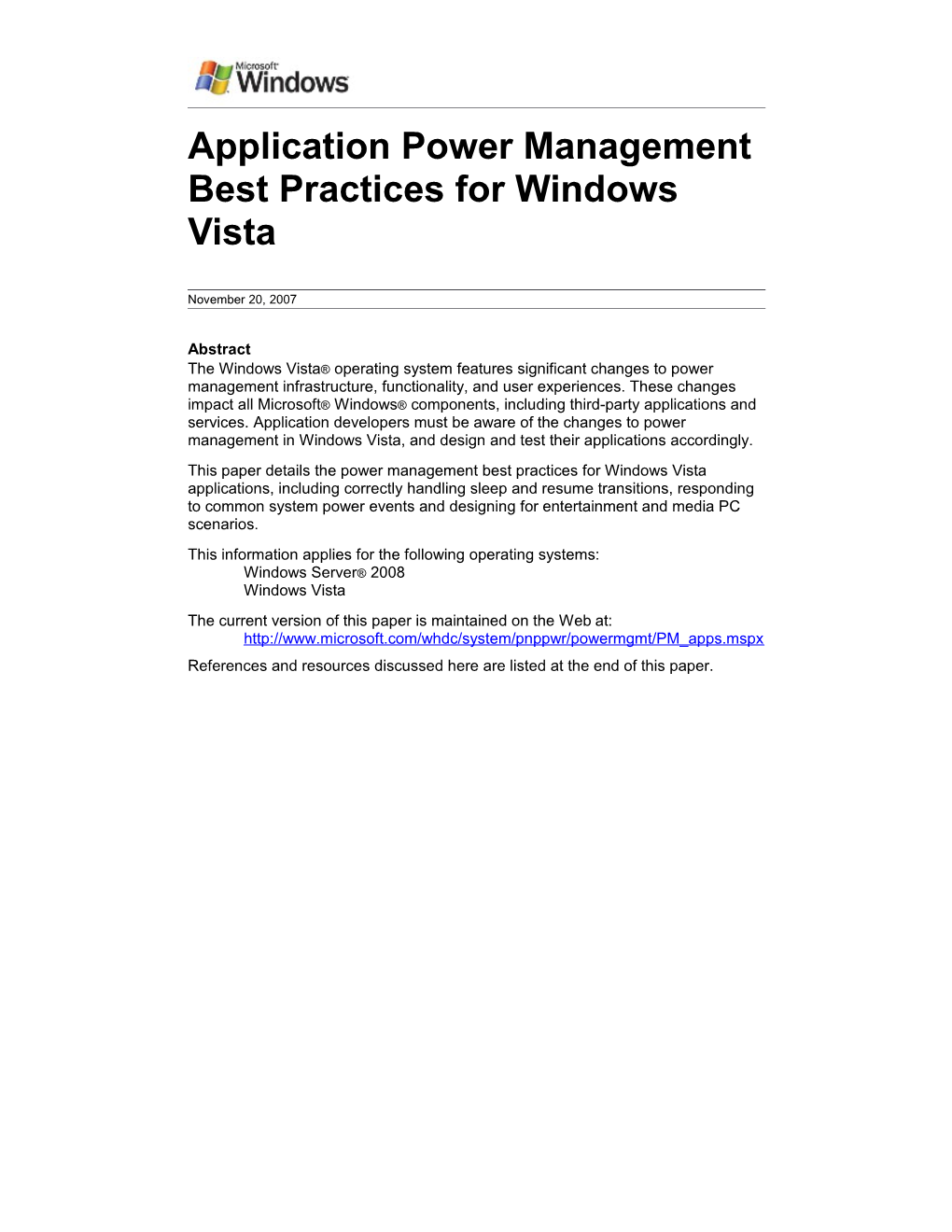 Application Power Management Best Practices For Windows Vista