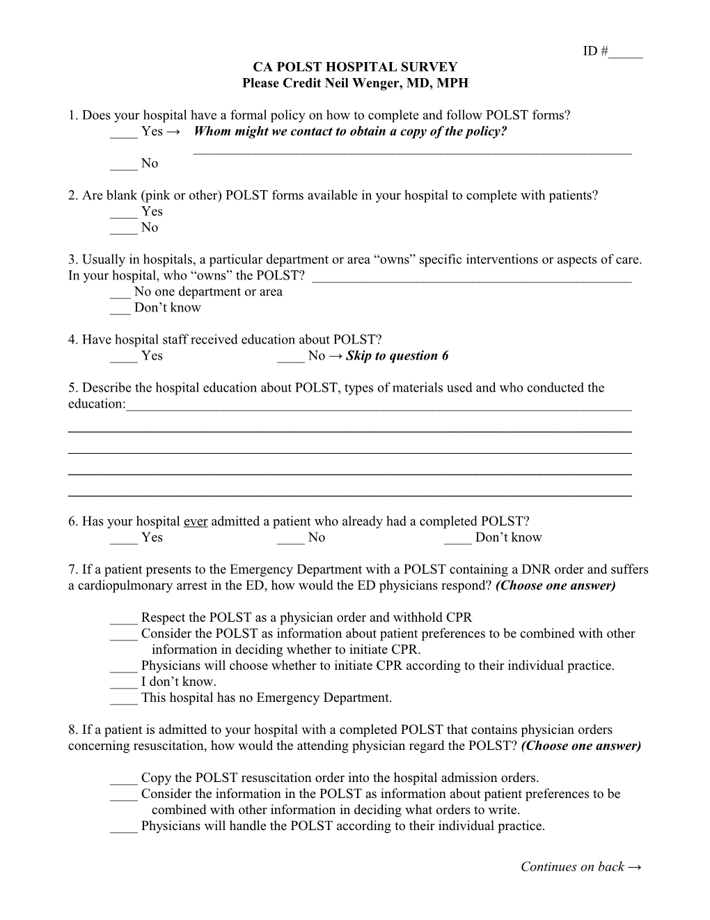 Draft POLST Nursing Home Survey