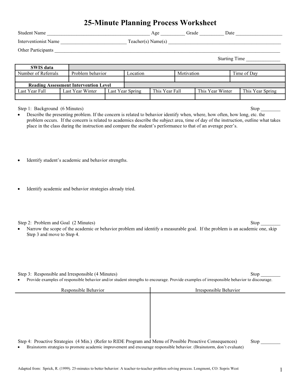 25-Minute Planning Process Worksheet