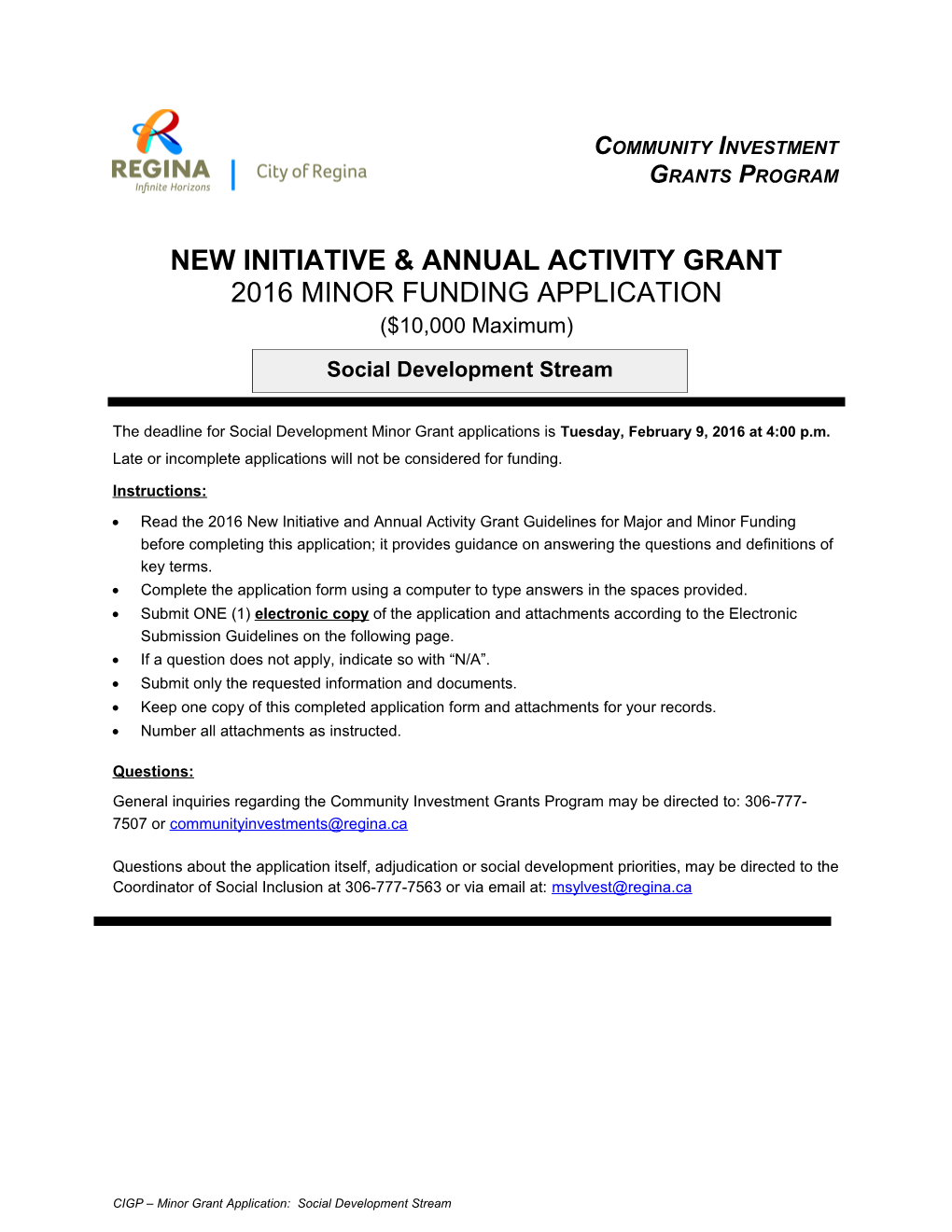 New Initiative & Annual Activity Grant