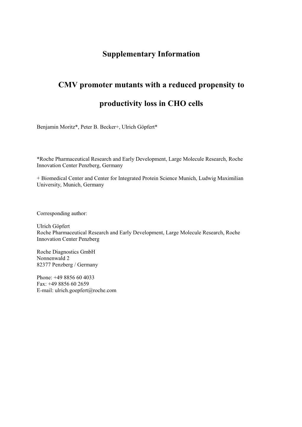 CMV Promoter Mutants with a Reduced Propensity to Productivity Loss in CHO Cells