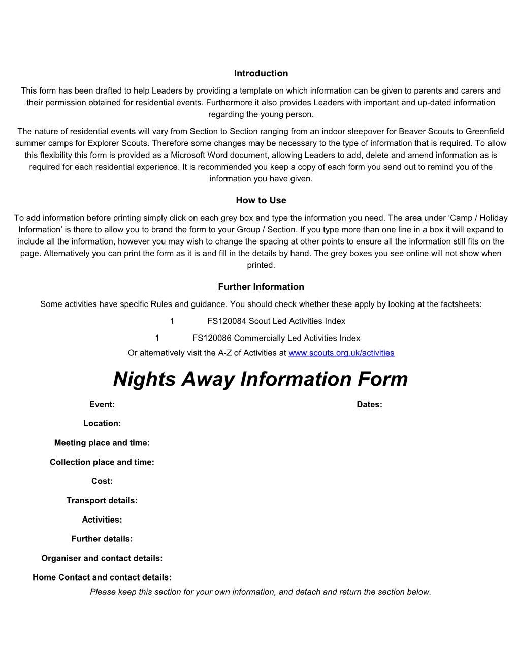 This Form Has Been Drafted to Help Leaders by Providing a Template on Which Information