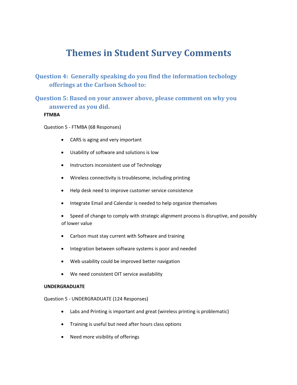 Task Force - Student Survey - Themes in Comment Questions