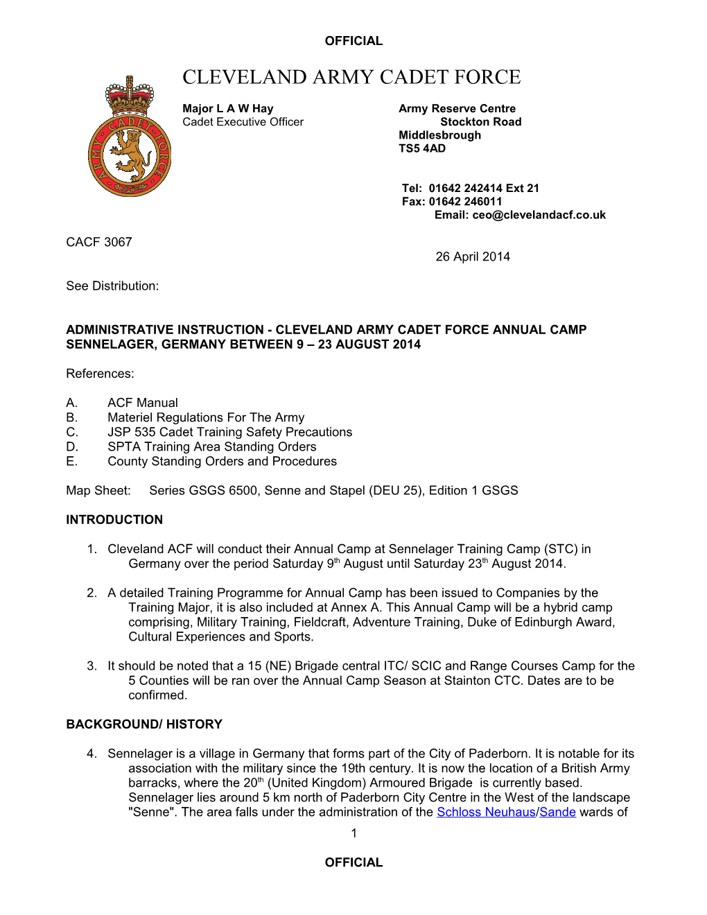 Durham Army Cadet Force Letterhead