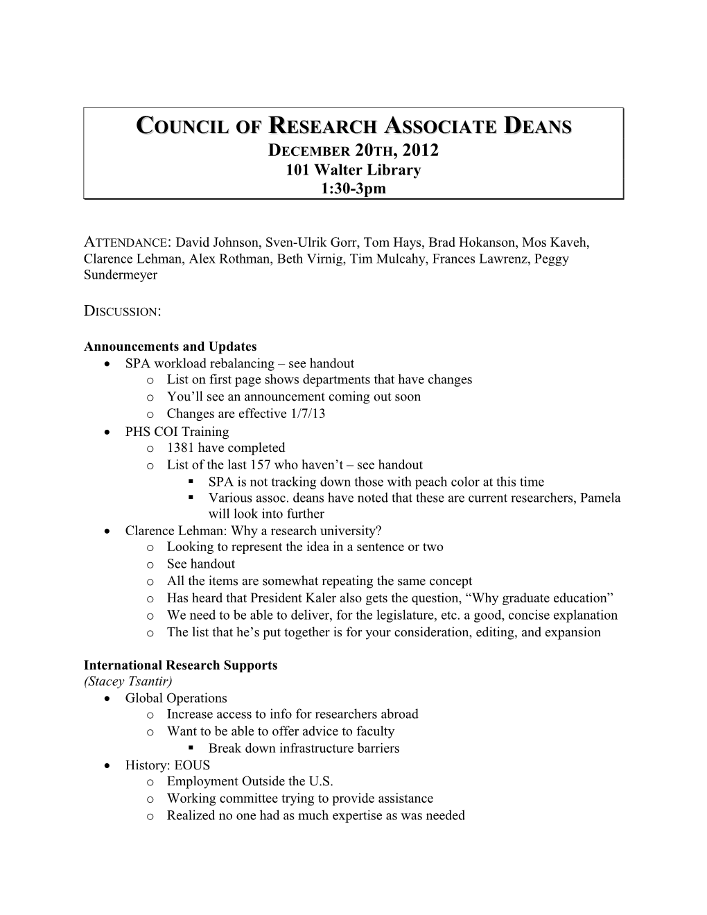 Council Of Research Associate Deans