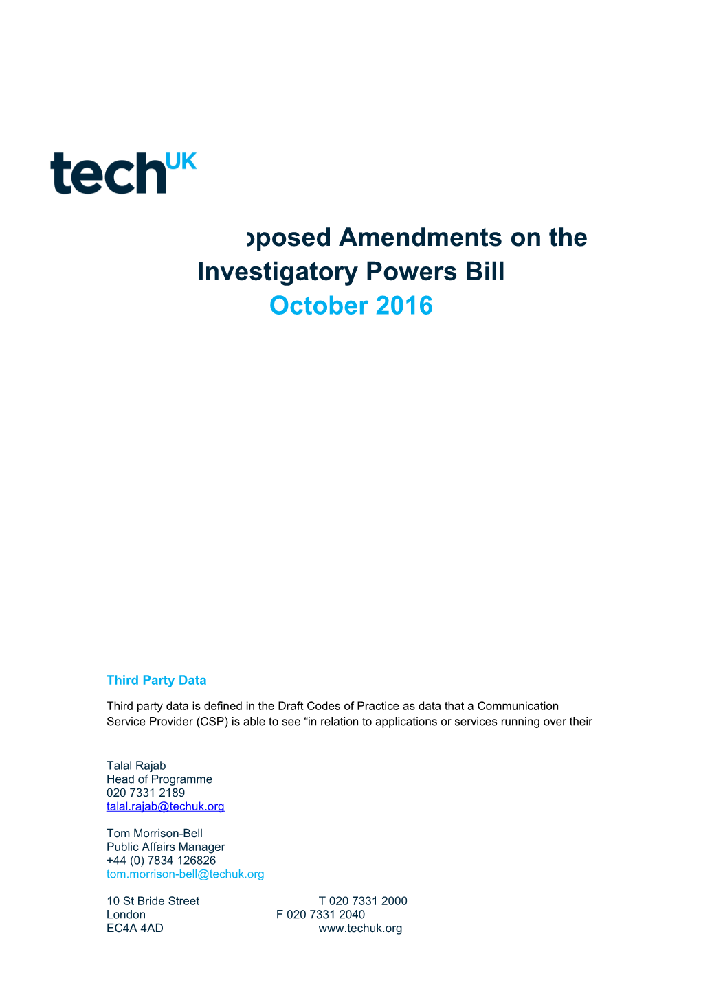 Techuk Proposed Amendments on the Investigatory Powers Bill