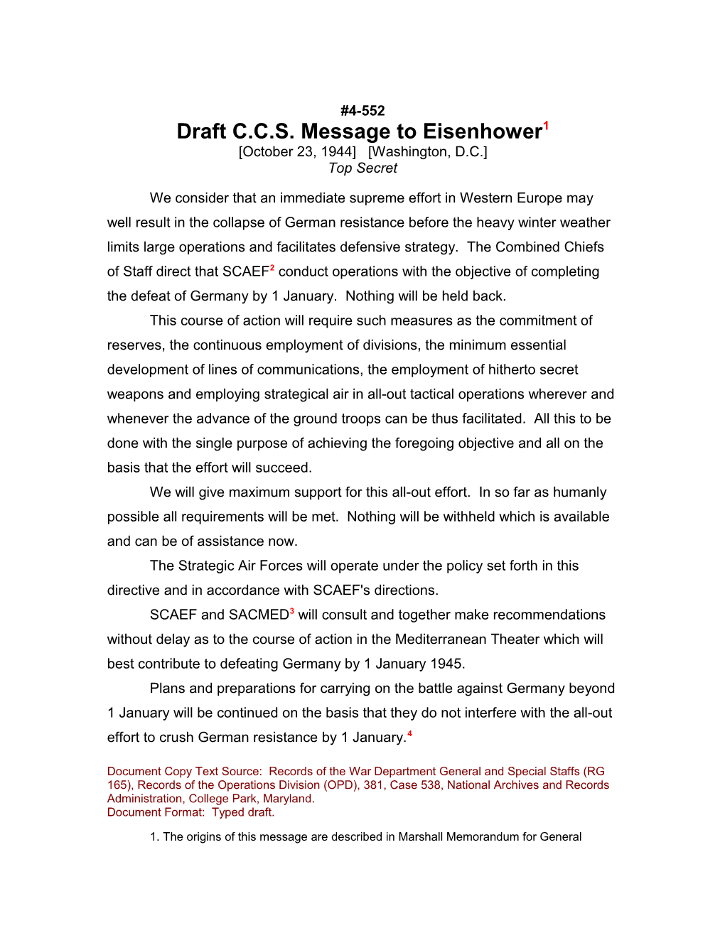 Draft C.C.S. Message to Eisenhower1