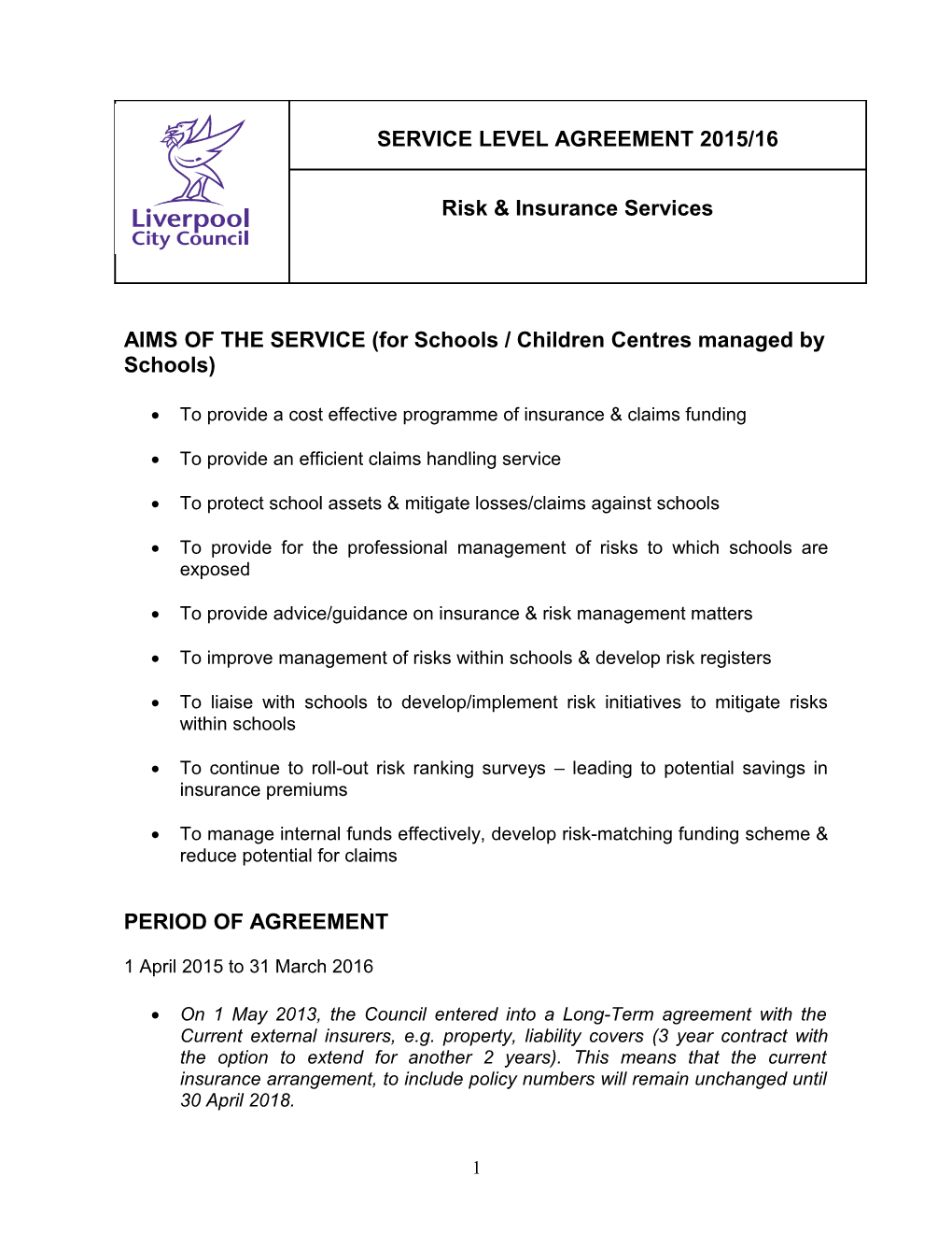 Service Level Agreement for Schools 2005/6