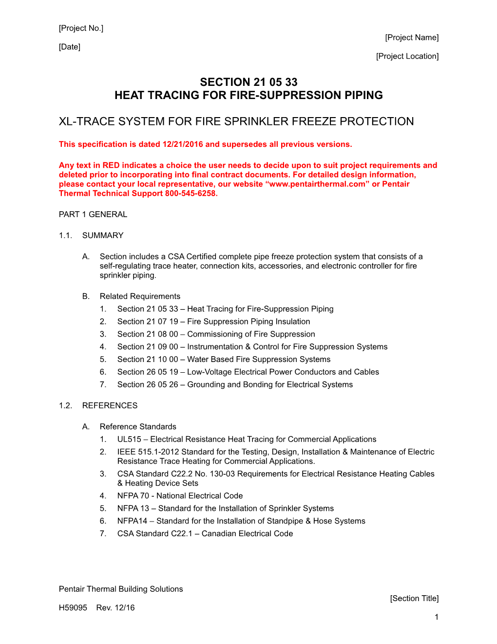 Fire Sprinkler Freeze Protection Specification