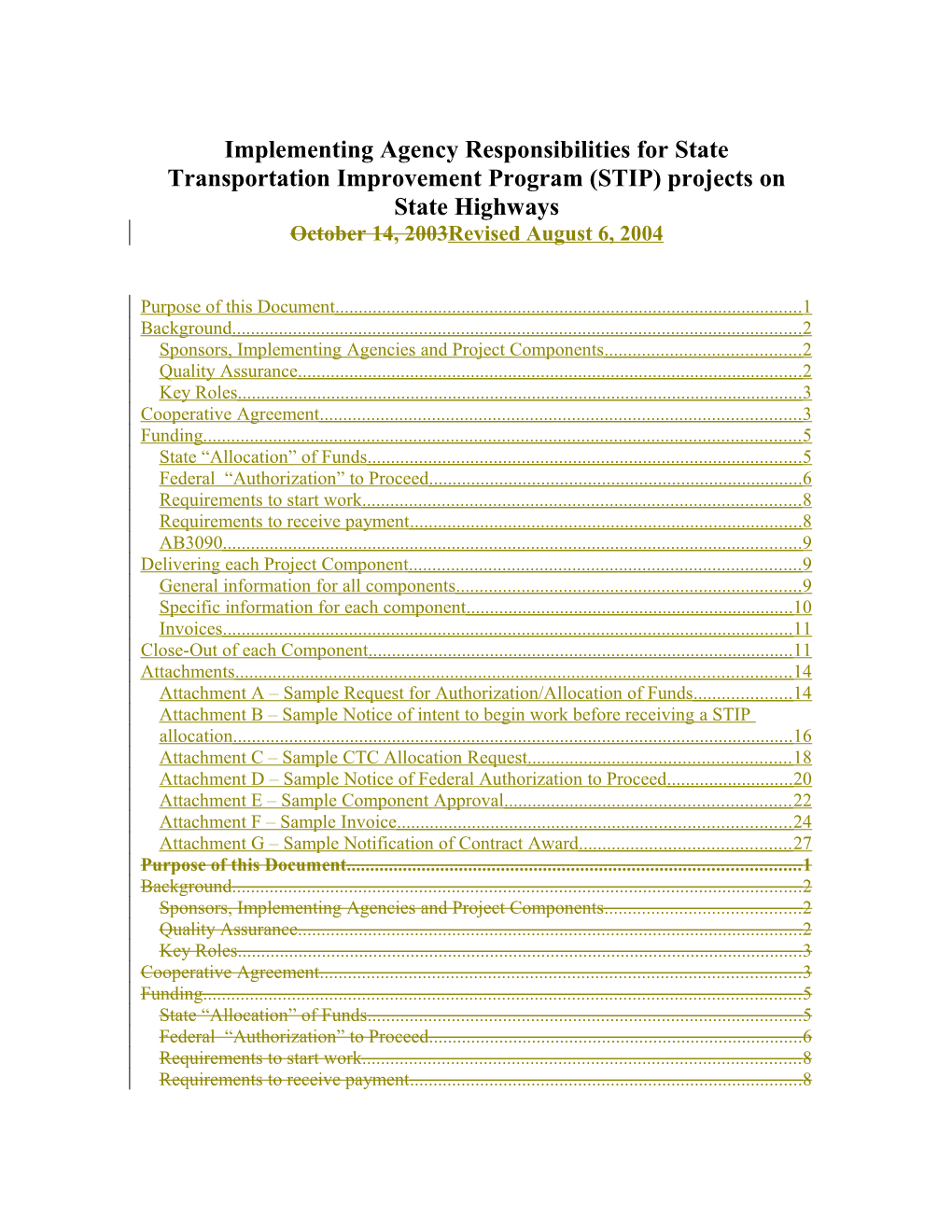 DRAFT Responsibilities of the Implementing Agency on STIP Projects on a State Highway