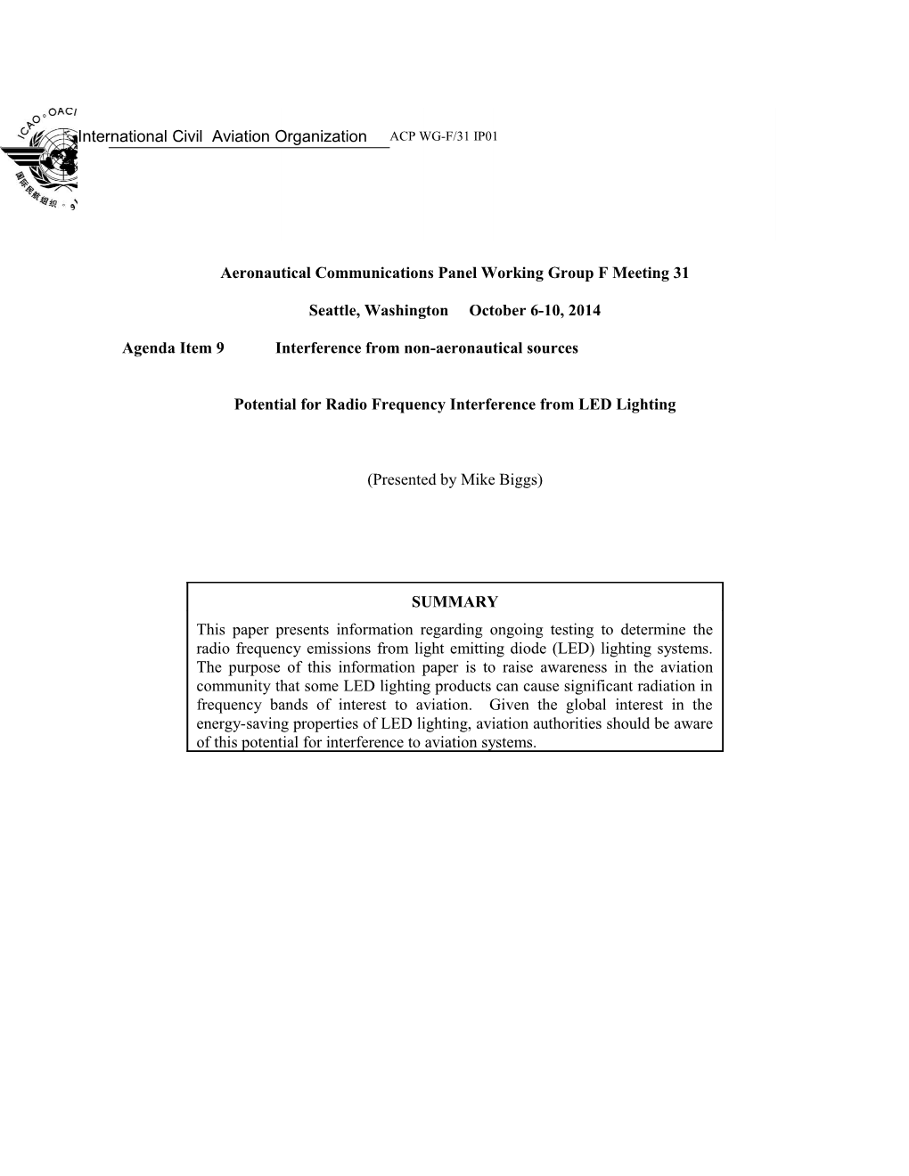 Potential for Radio Frequency Interference from LED Lighting