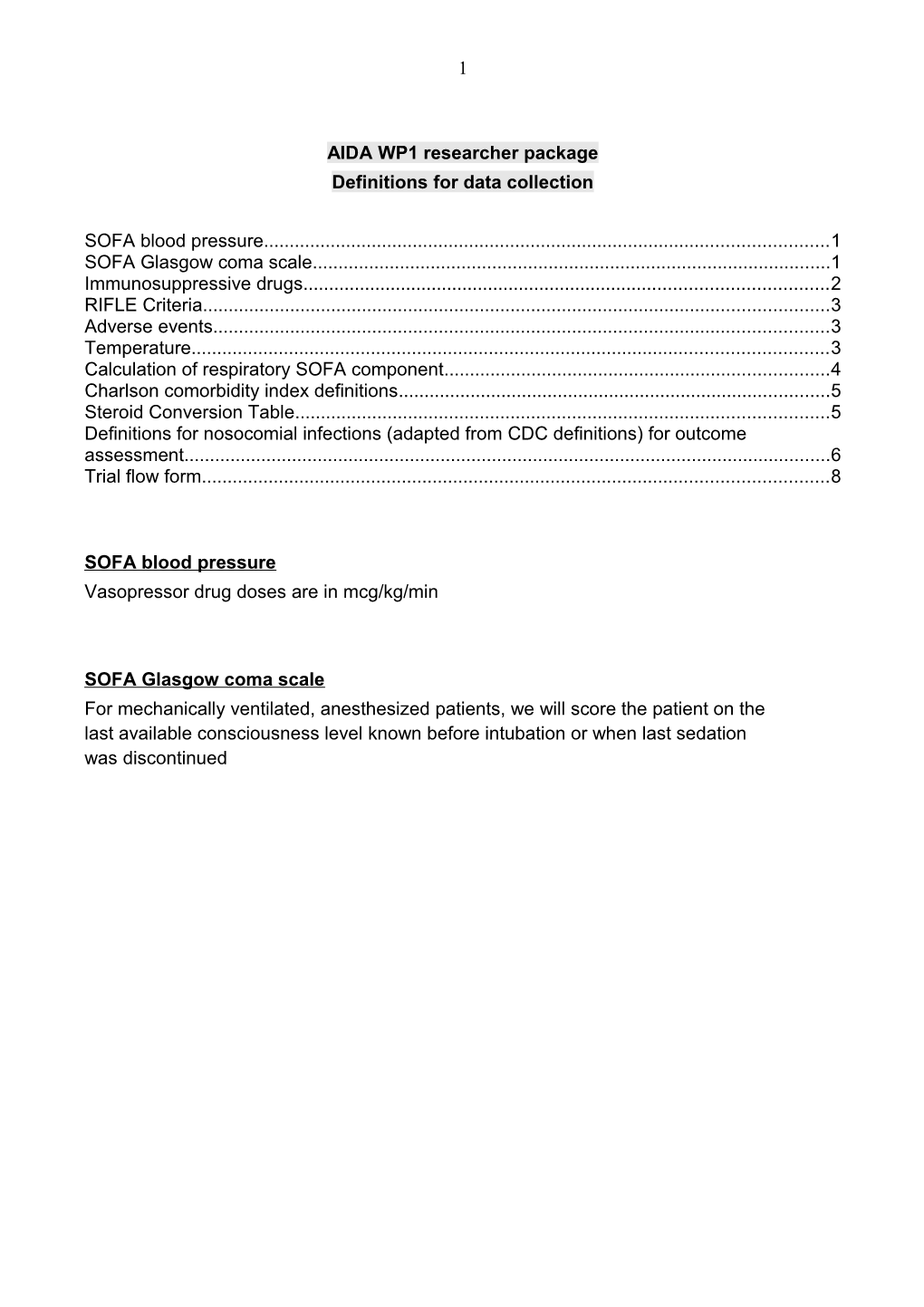 Definitions for Data Collection