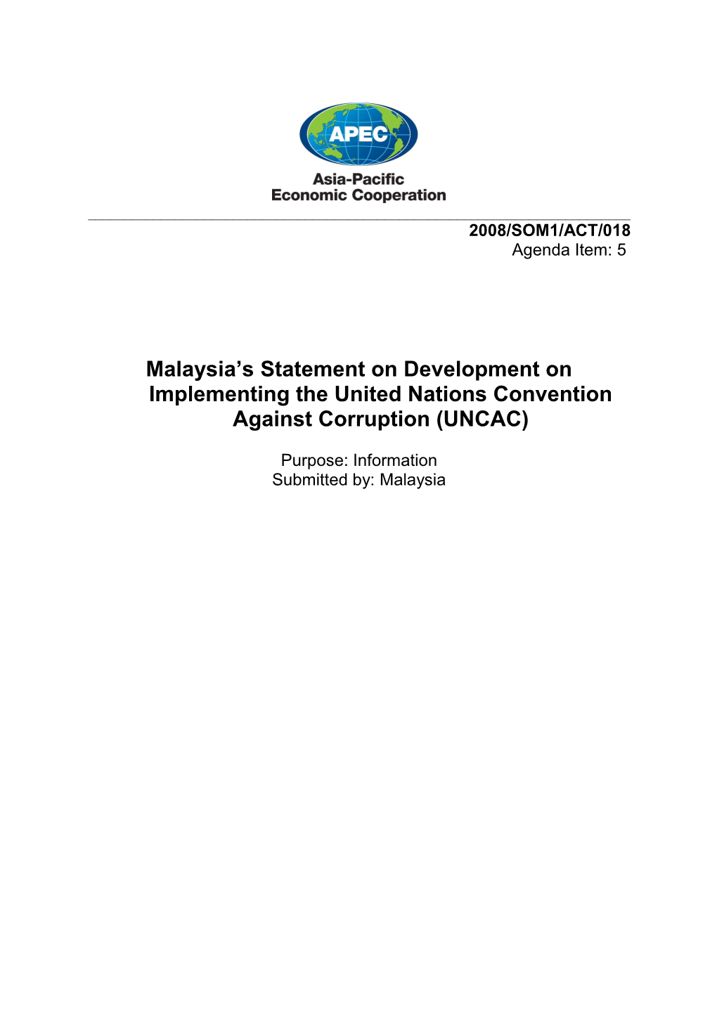 Malaysia Statements on UNCAC