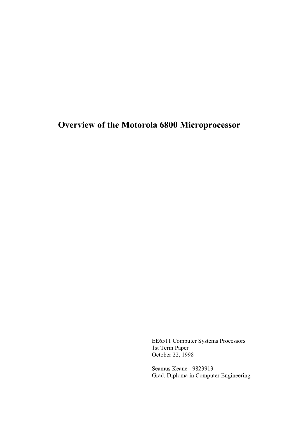 Overview of the Motorola 6800 Microprocessor