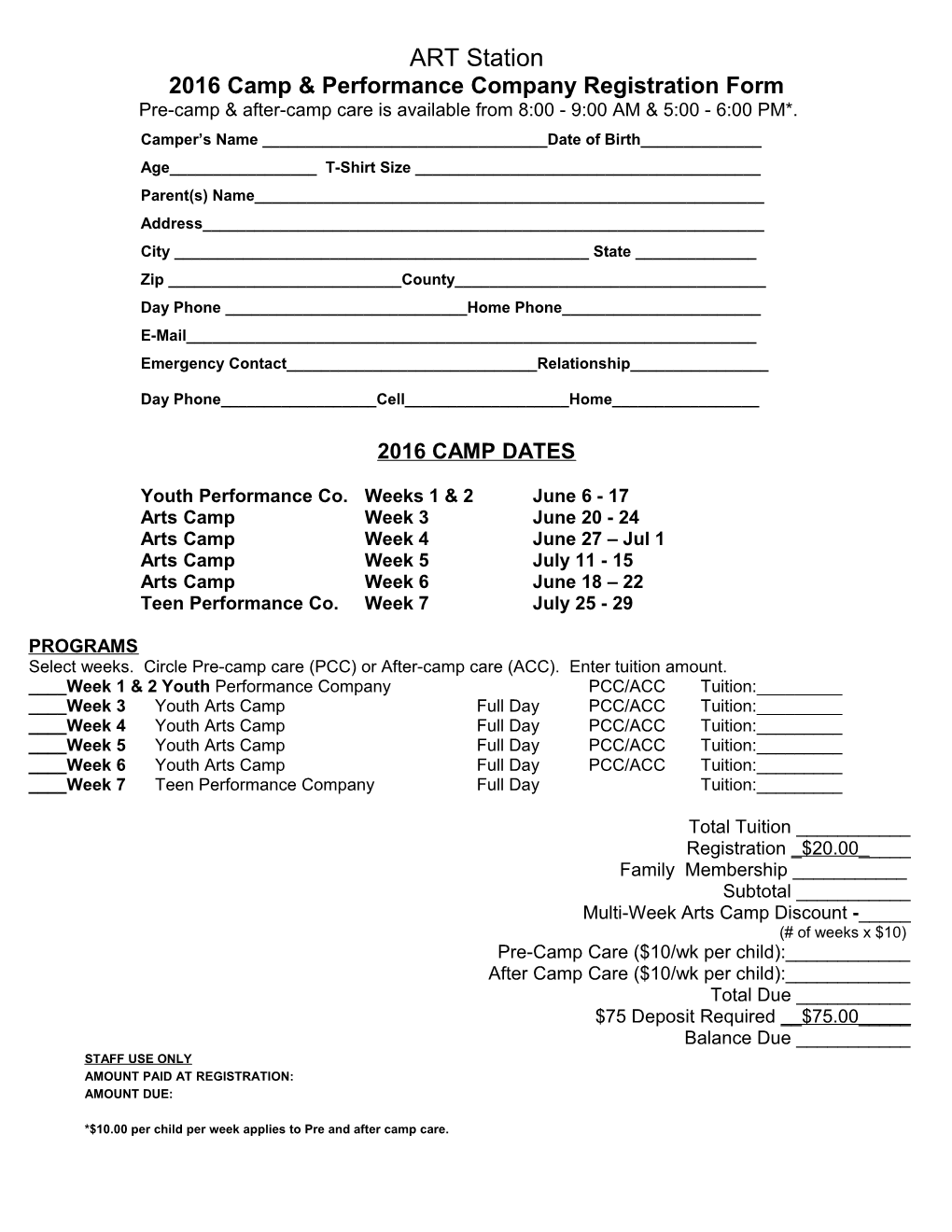 2007 Camp Registration Form