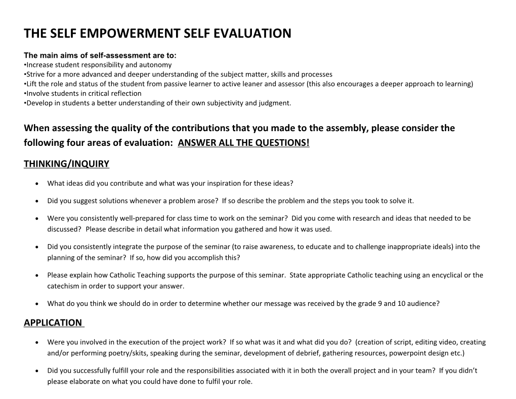 The Self Empowerment Self Evaluation