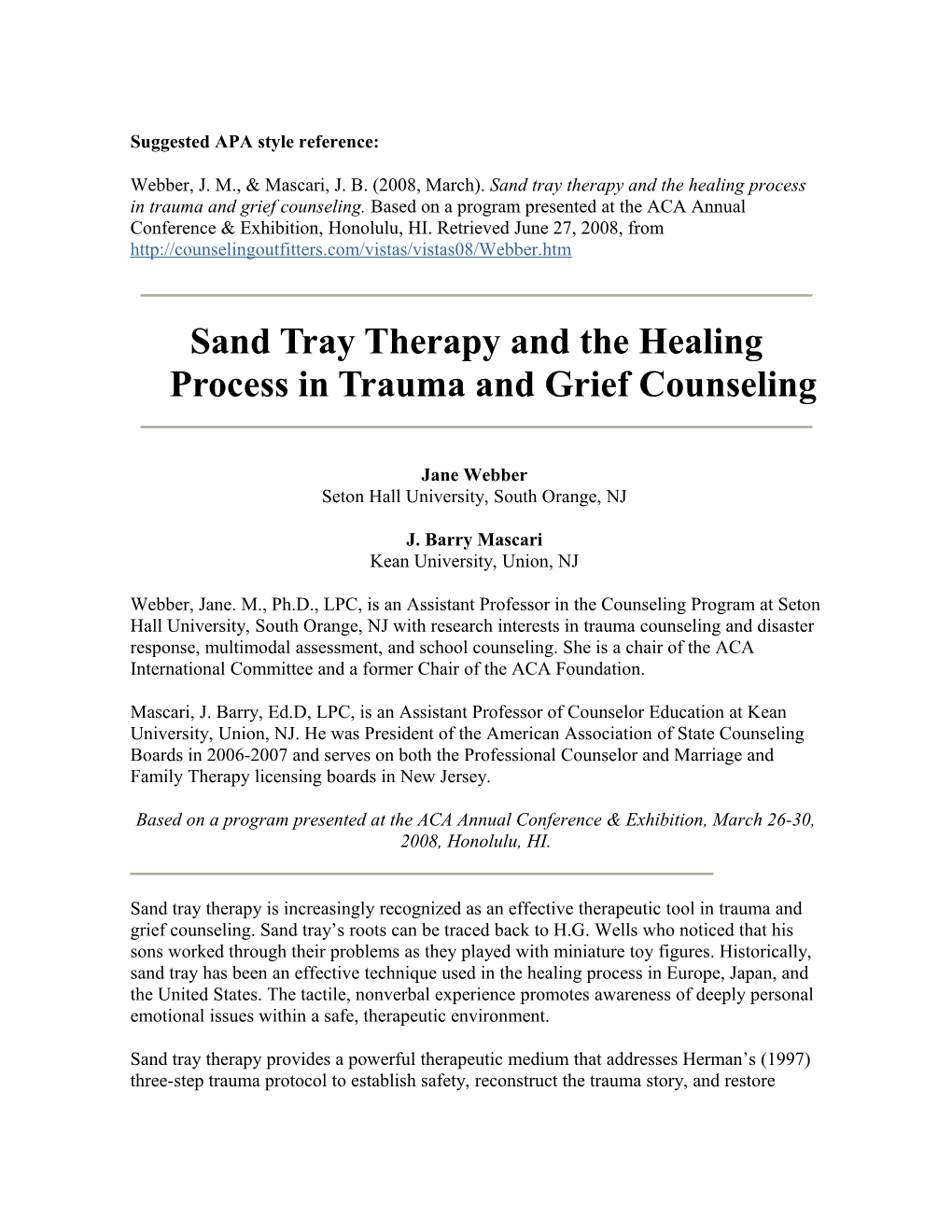 Sand Tray Therapy and the Healing Process in Trauma and Grief Counseling