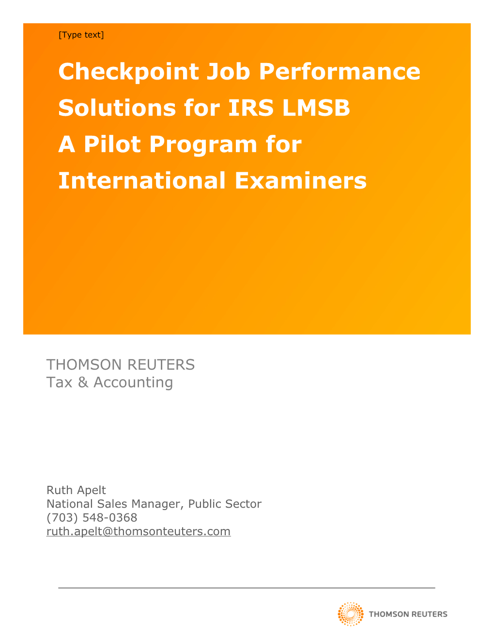 Checkpoint Job Performance Solutions for IRS LMSB