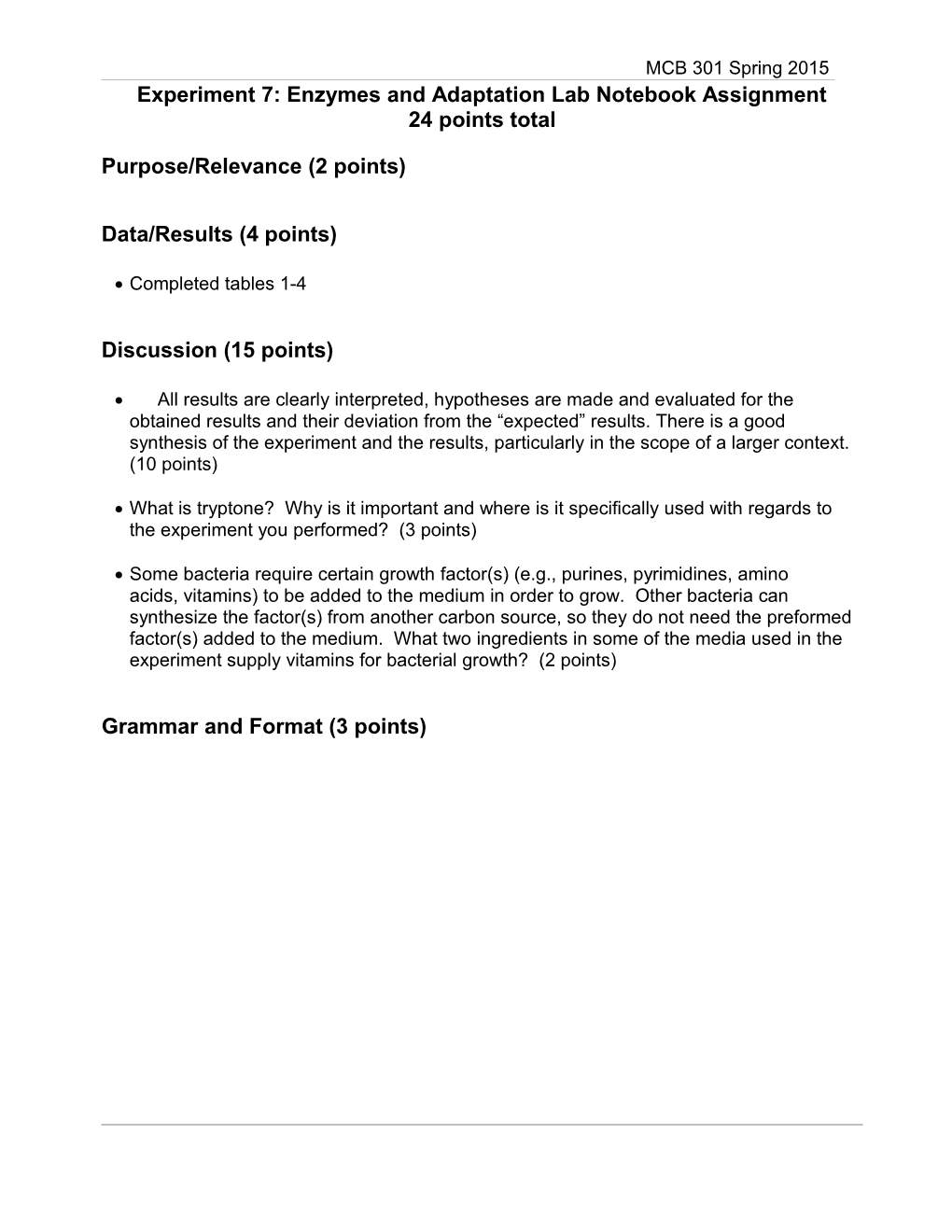 Experiment 7: Enzymes and Adaptation Lab Notebook Assignment