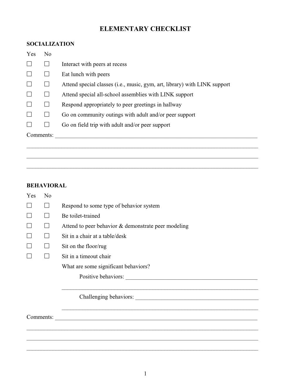 Elementary Checklist