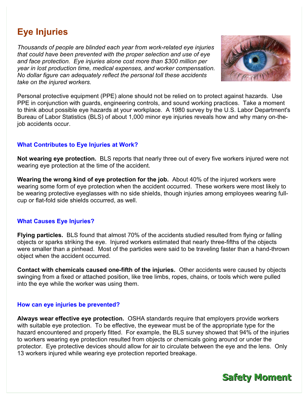 What Contributes to Eye Injuries at Work?