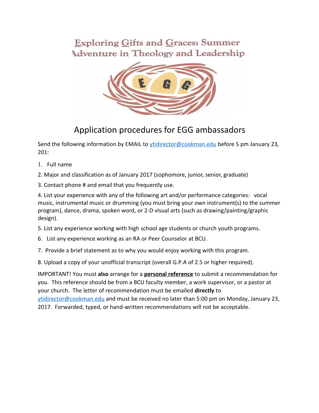 Application Procedures for EGG Ambassadors