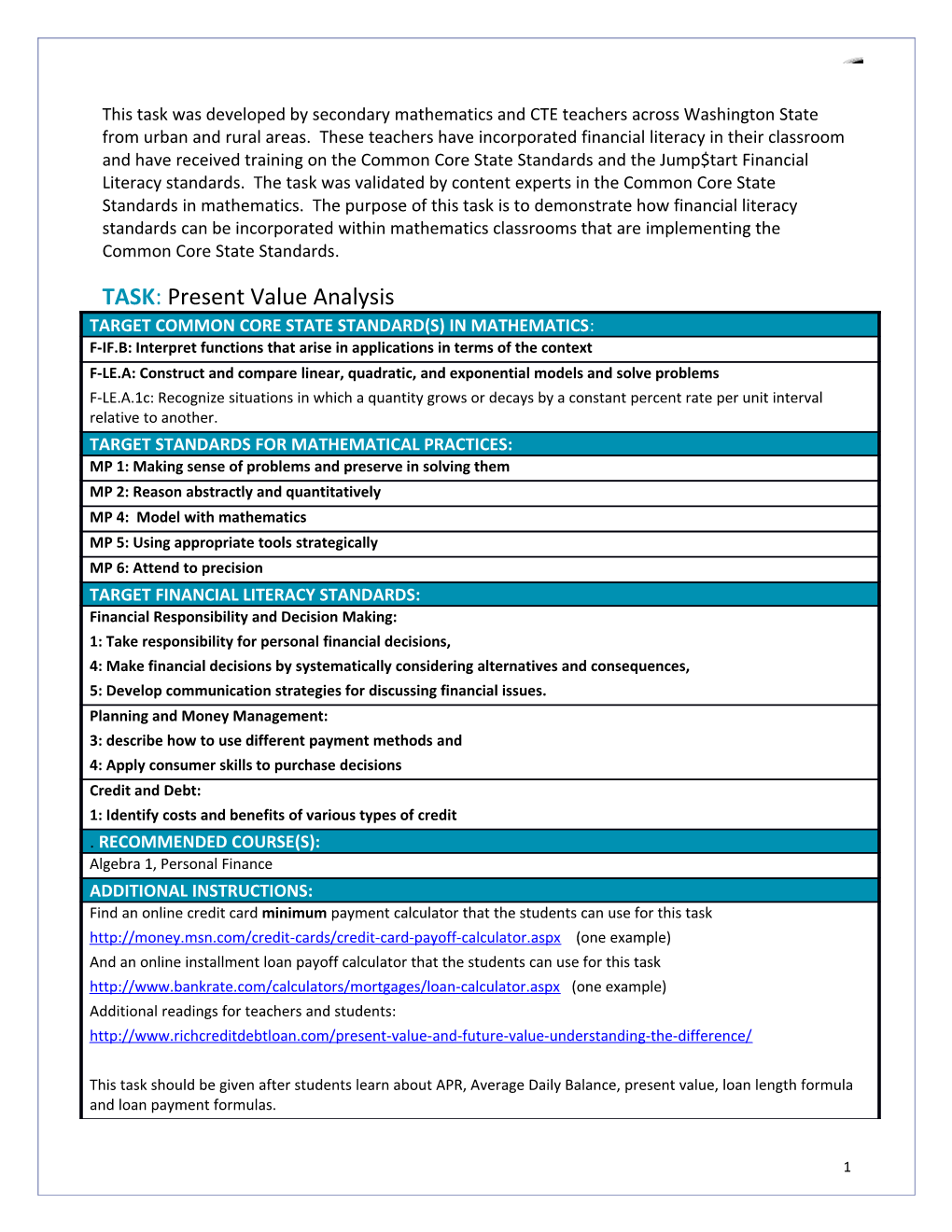 Task: Present Value Analysis