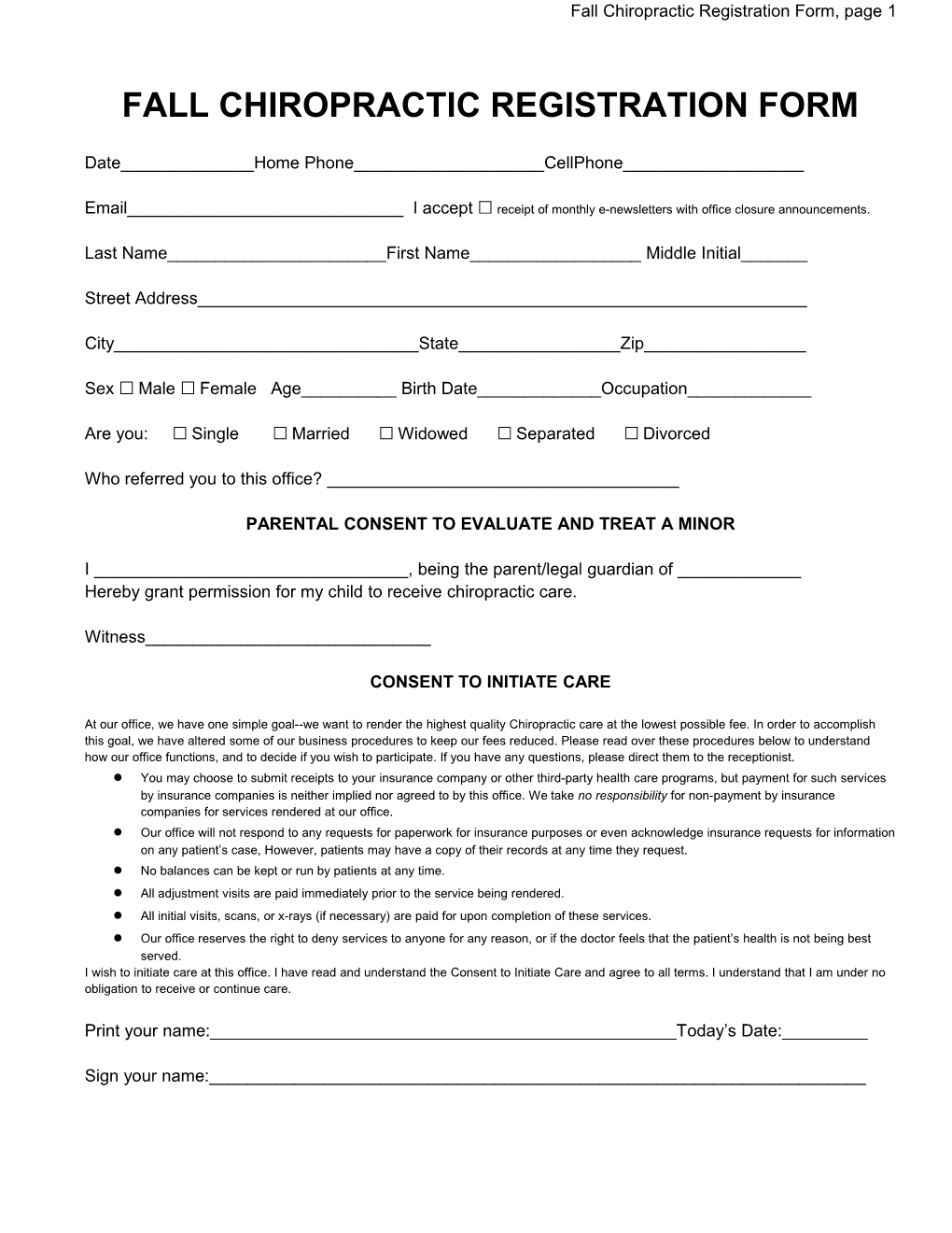 Fall Chiropractic Registration Form, Page 4