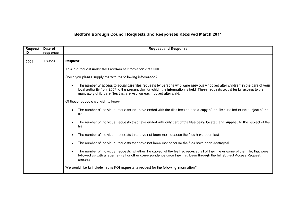 Bedford Borough Council Requests And Responses December 2010