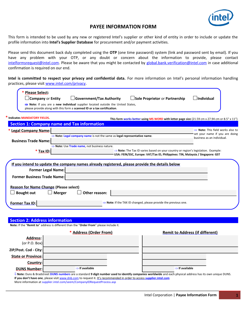 Payee Information Form