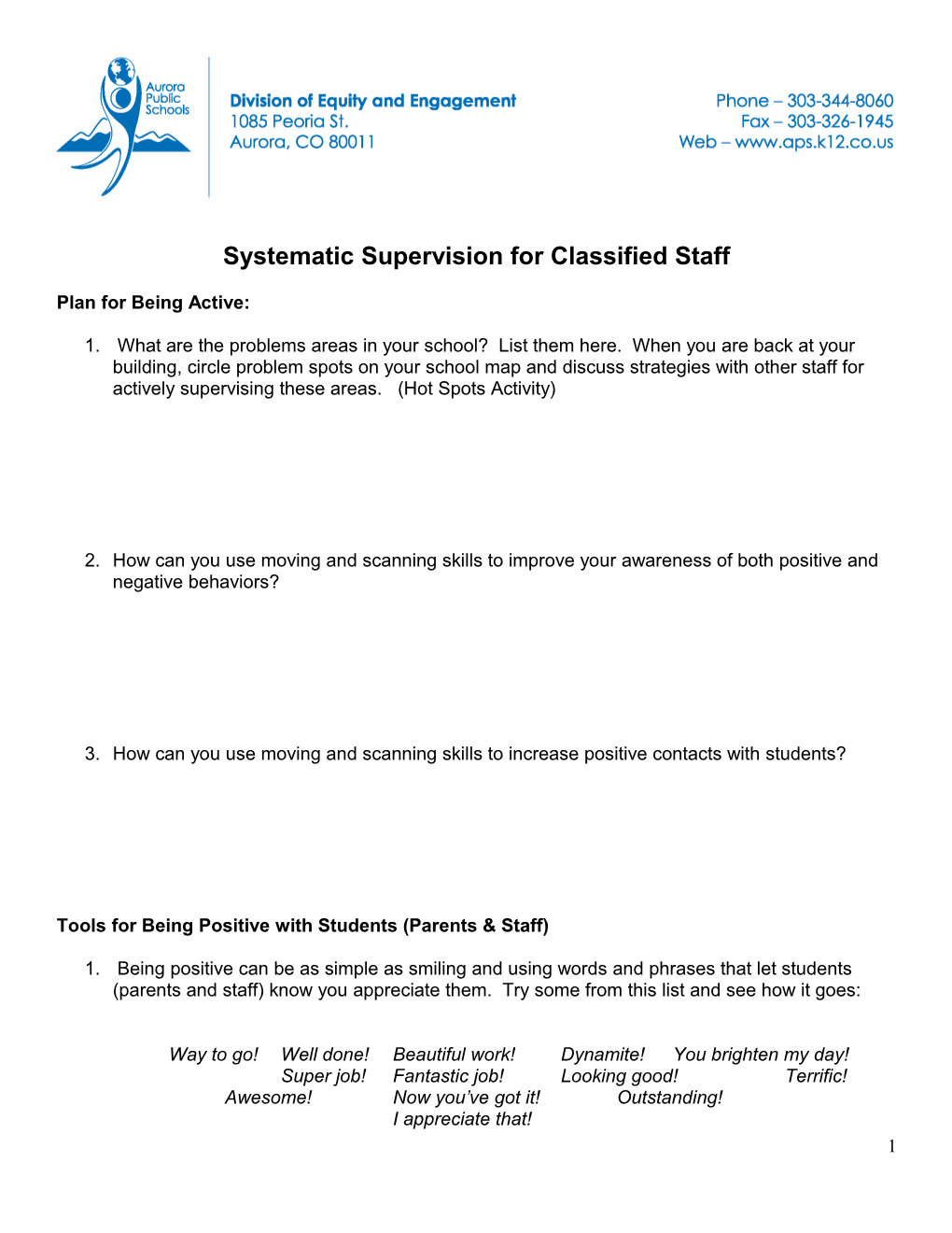 Systematic Supervision for Classified Staff