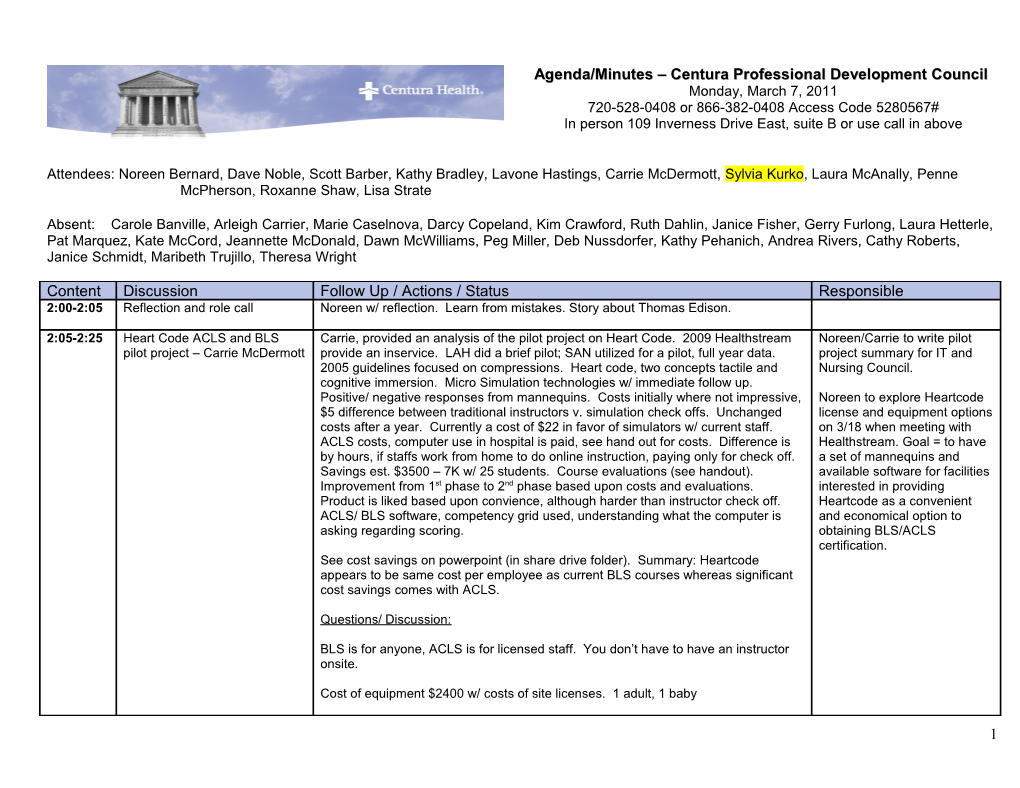 Agenda/Minutes Centura Professional Development Council